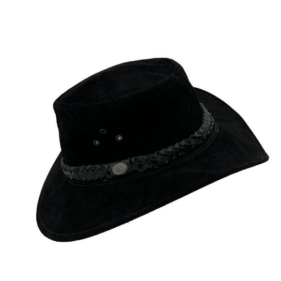 Kakadu Australia | Leather Black Hat with Braided Band Accent Size Large